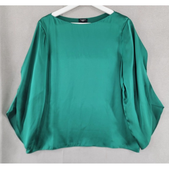 Talbots Tops - Talbots 100% Silk Top Kelly Green Slit Sleeve Blouse Womens 12 Petite Capsule